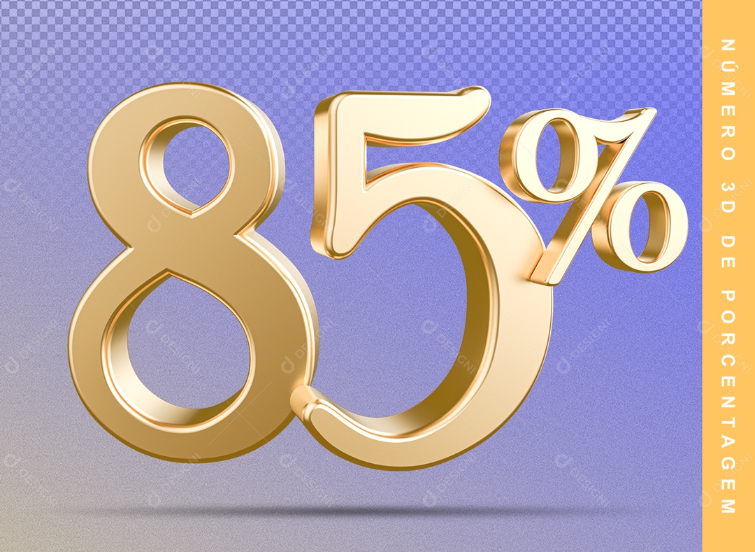 Número 3D Detalhado Dourado 85% Para Composição PSD