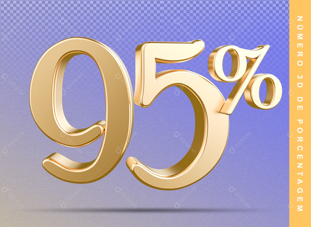 Número 3D Detalhado Dourado 95% Para Composição PSD