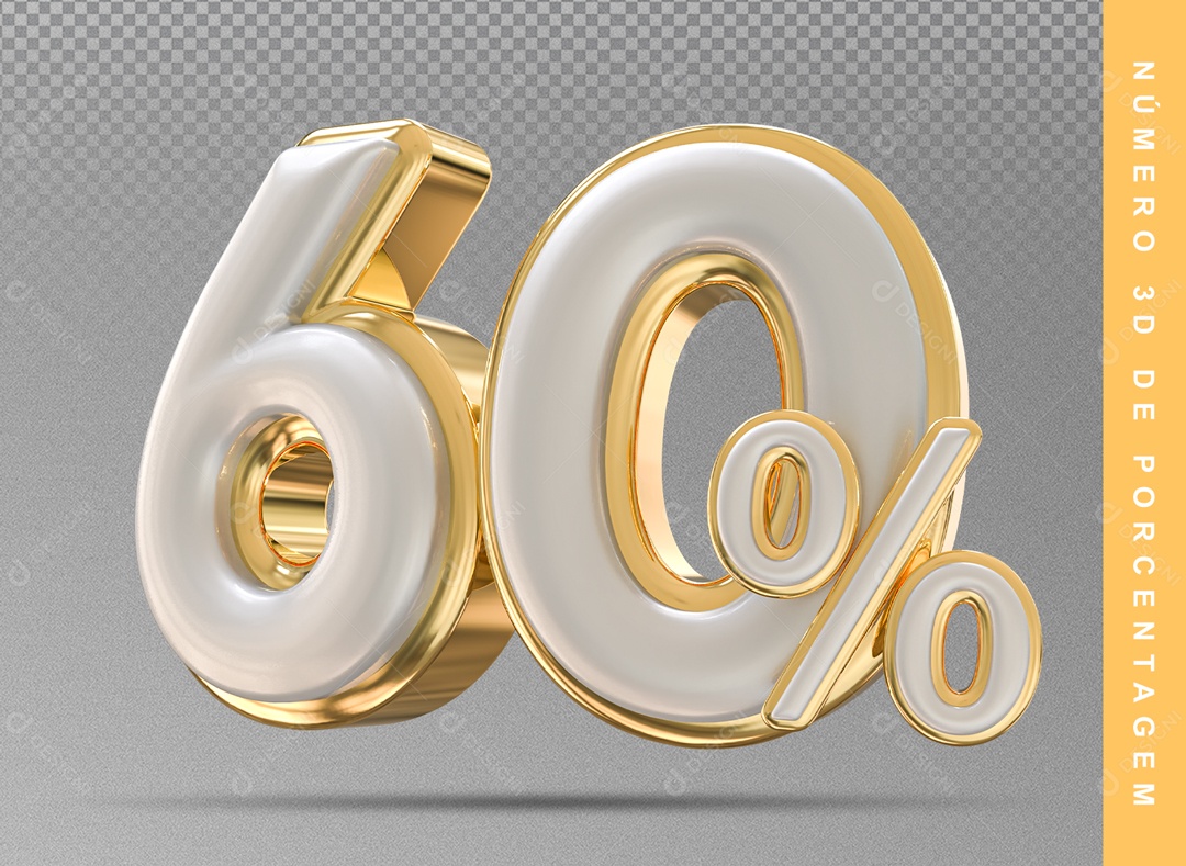 Número 3D Prata E Dourado 60% Para Composição PSD