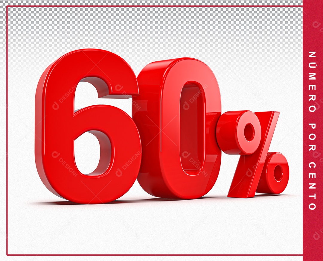 Número 3D Vermelho 60% Porcento Para Composição PSD