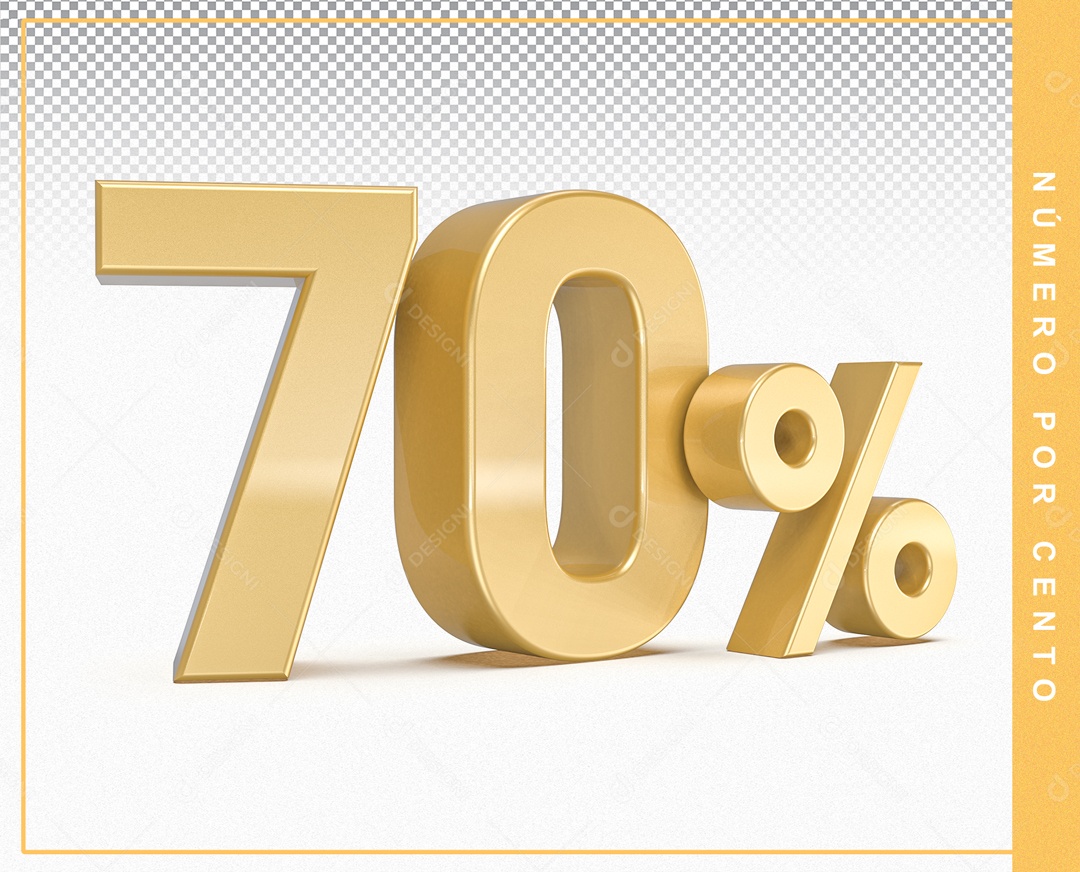Número 3D Dourado 70% Porcento Para Composição PSD