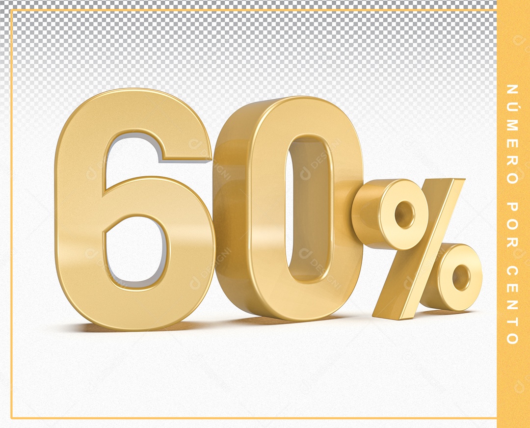 Número 3D Dourado 60% Porcento Para Composição PSD