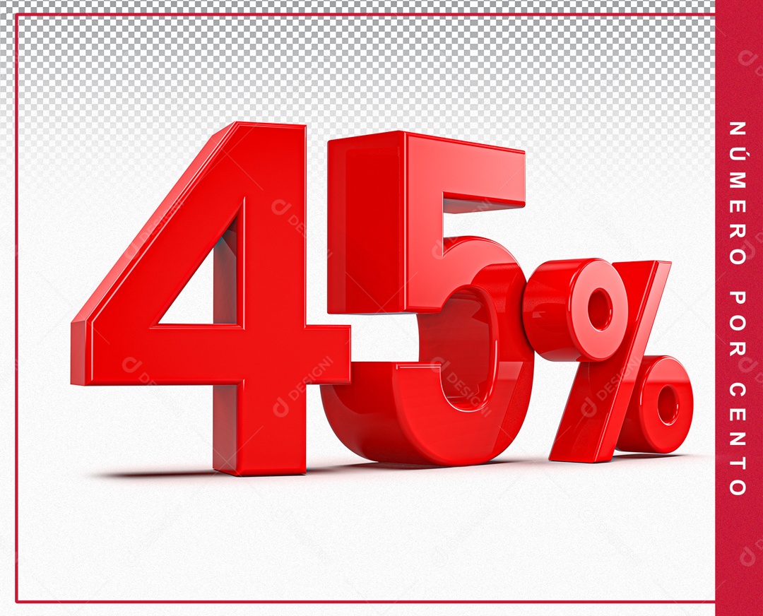 Número 3D Vermelho 45% Porcento Para Composição PSD