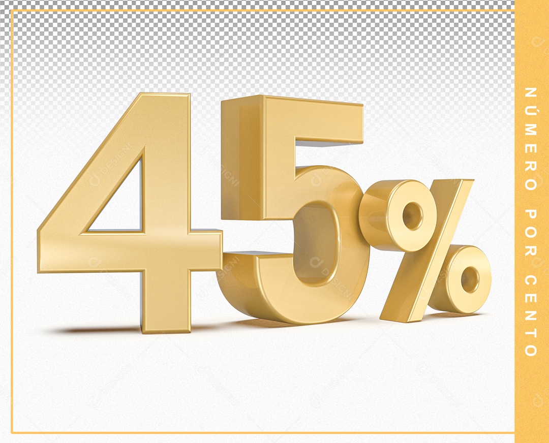 Número 3D Dourado 45% Porcento Para Composição PSD