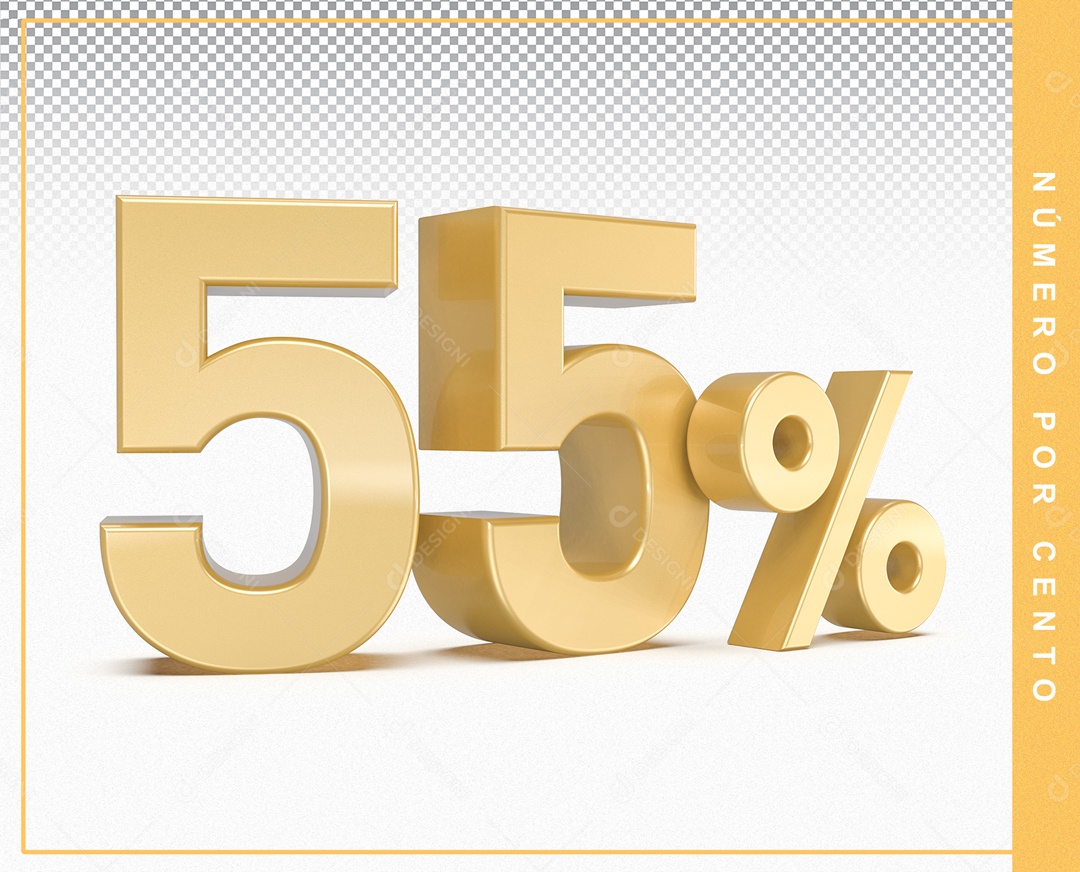Número 3D Dourado 55% Porcento Para Composição PSD