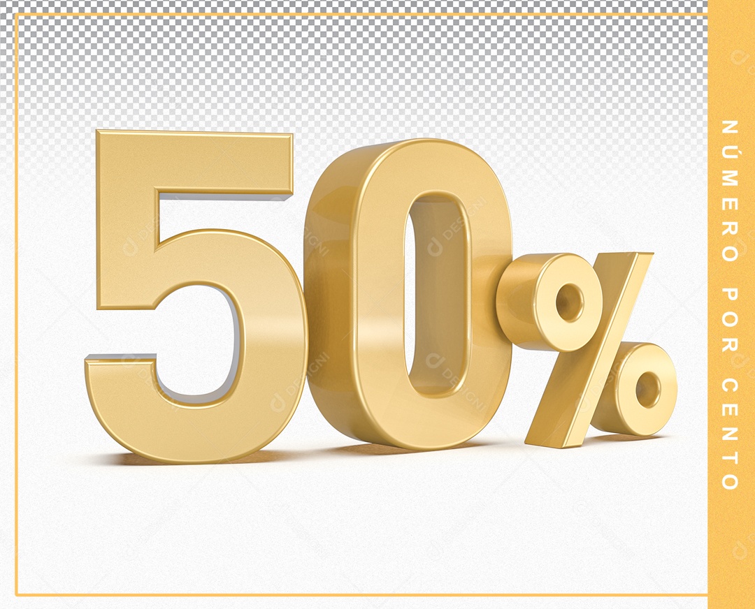 Número 3D Dourado 50% Porcento Para Composição PSD