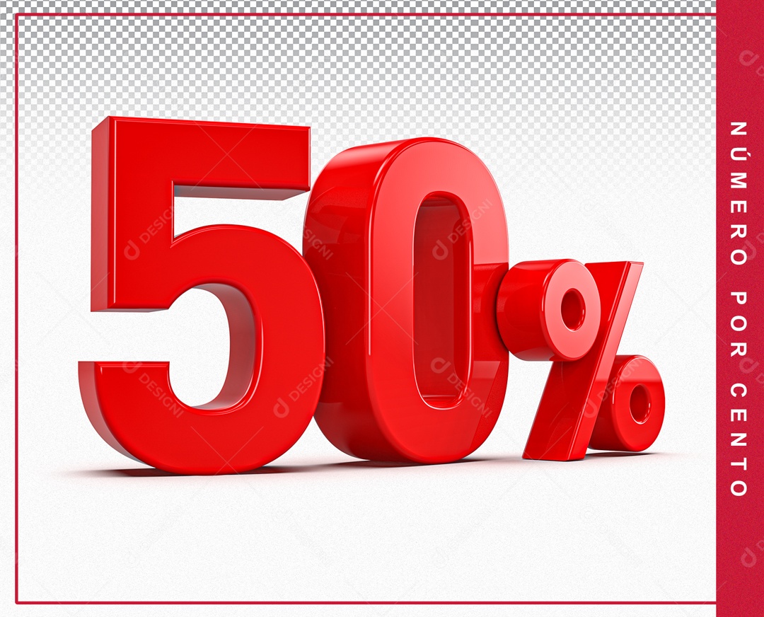 Número 3D Vermelho 50% Porcento Para Composição PSD