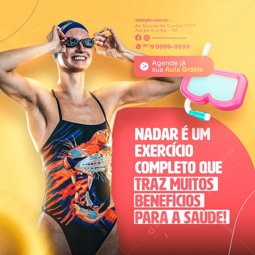 Nadar É Um Exercício Completo Que Traz Muitos Benefícios Aula De Natação Social Media PSD Editável