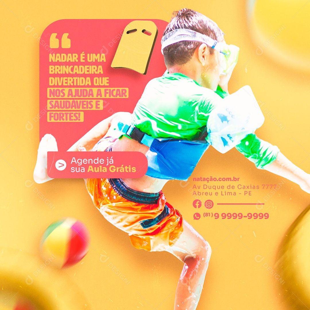 Nadar É Uma Brincadeira Divertida Aula De Natação Social Media PSD Editável