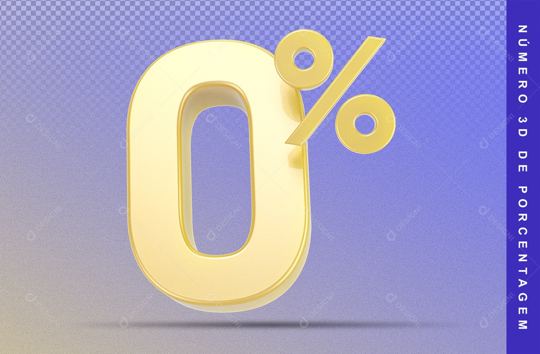 Número 3D Dourado 0% Porcento Fundo Azul Para Composição PSD