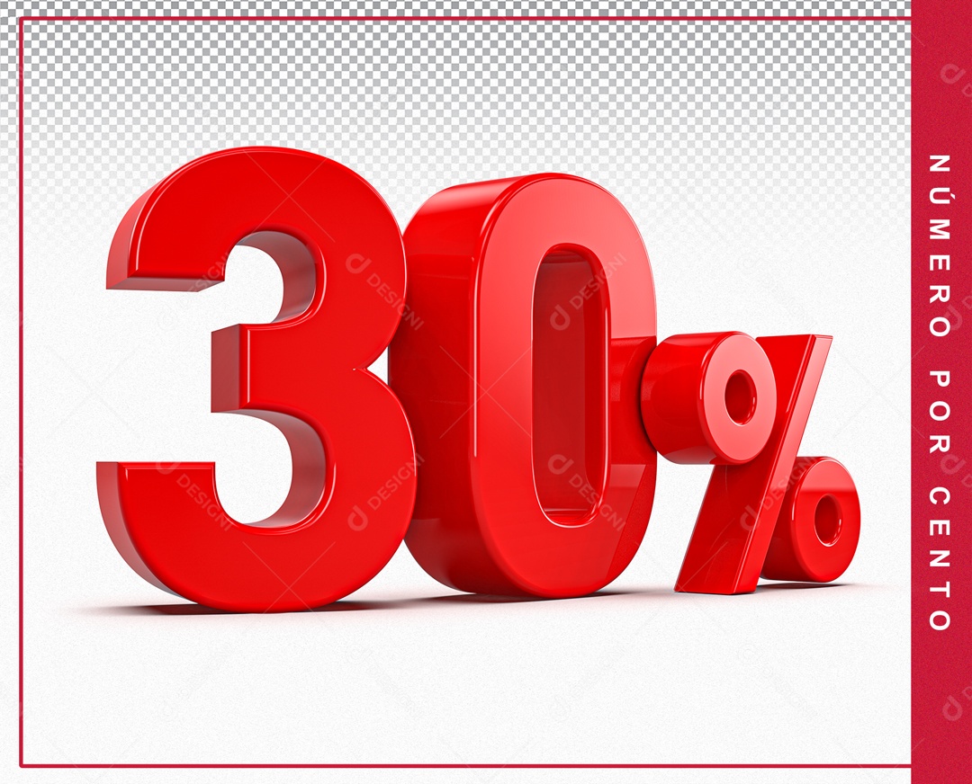 Número 3D Vermelho 30% Porcento Para Composição PSD