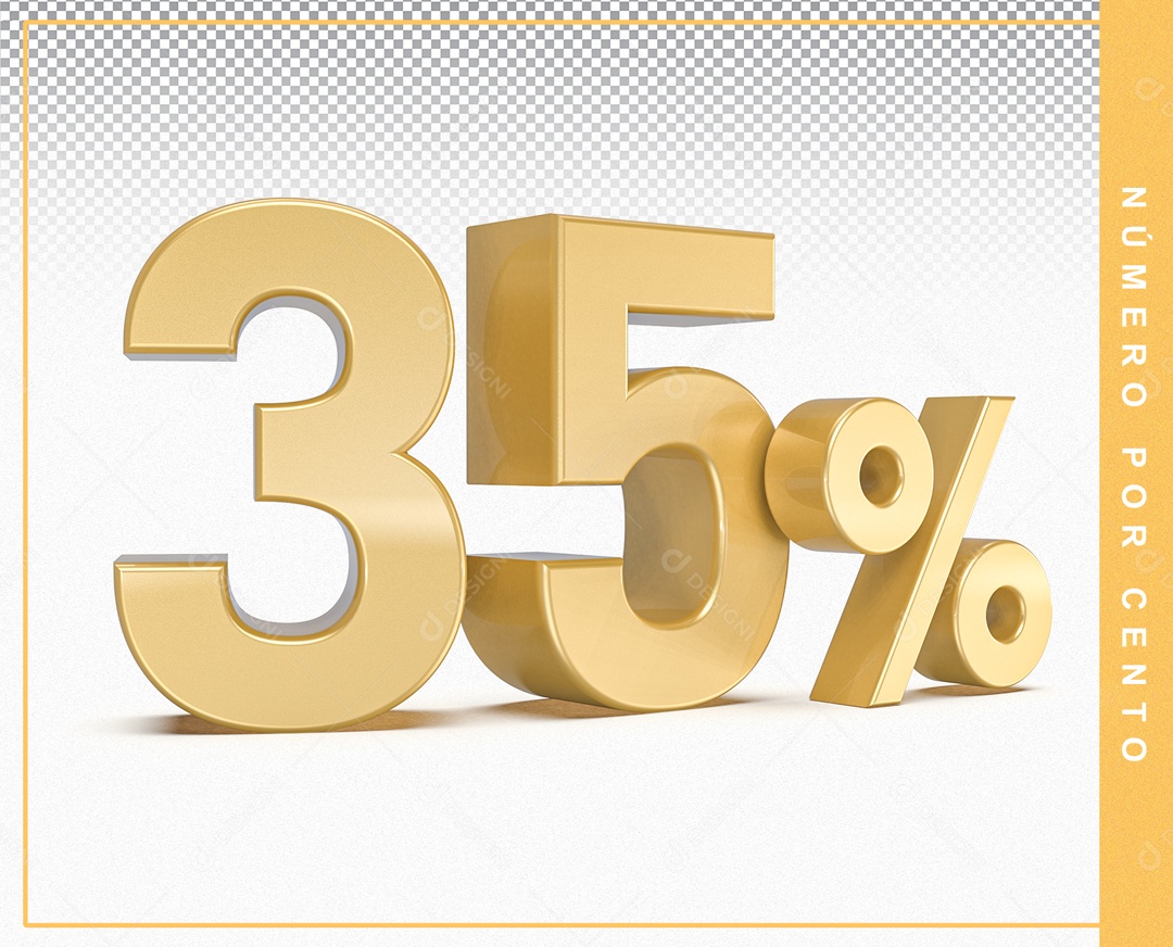 Número 3D Dourado 35% Porcento Para Composição PSD