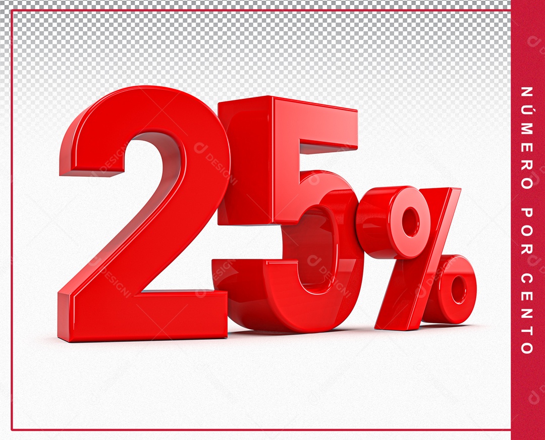 Número 3D Vermelho 25% Porcento Para Composição PSD