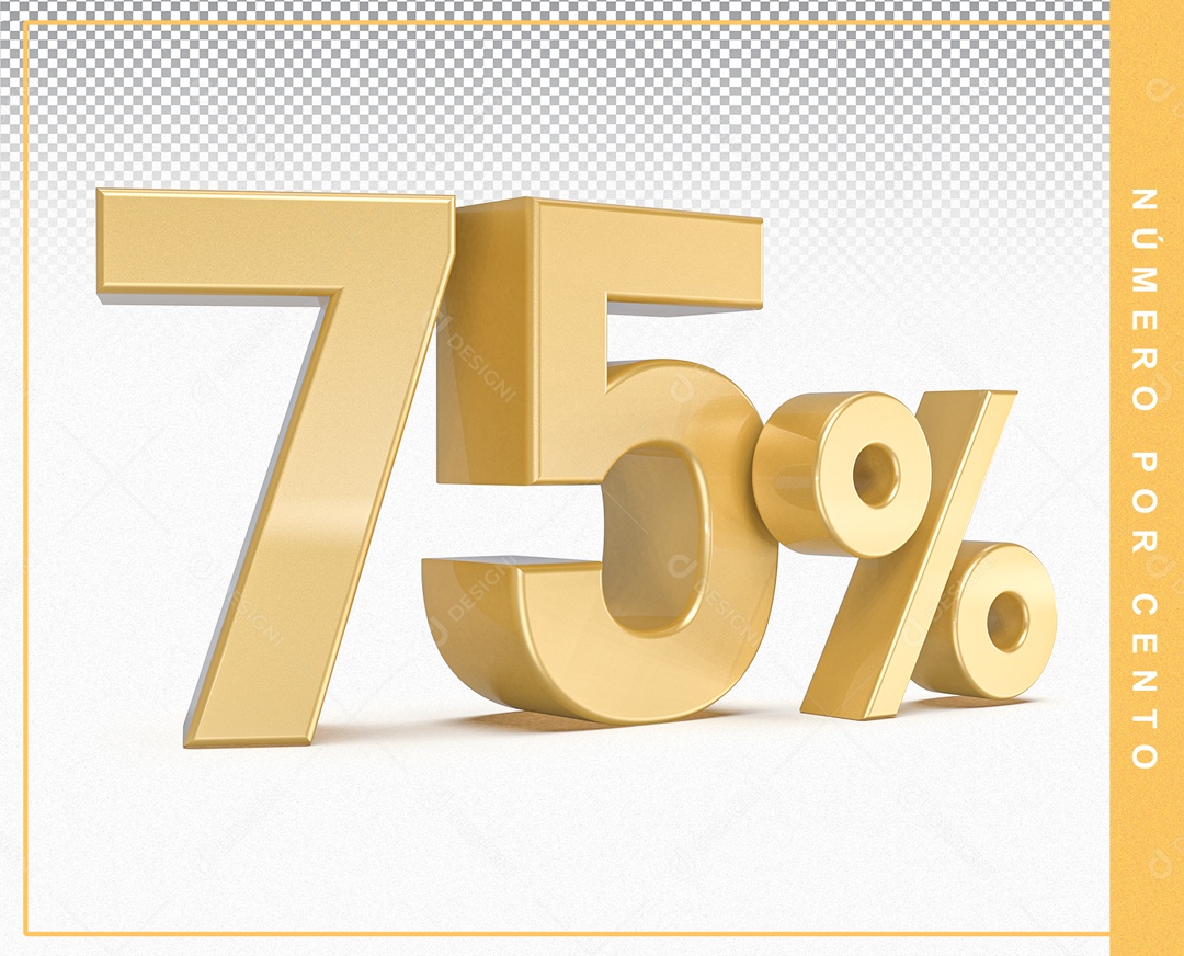 Número 3D Dourado 75% Porcento Para Composição PSD