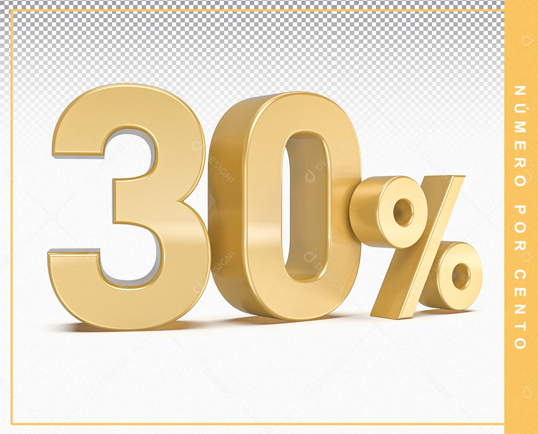 Número 3D Dourado 30% Porcento Para Composição PSD