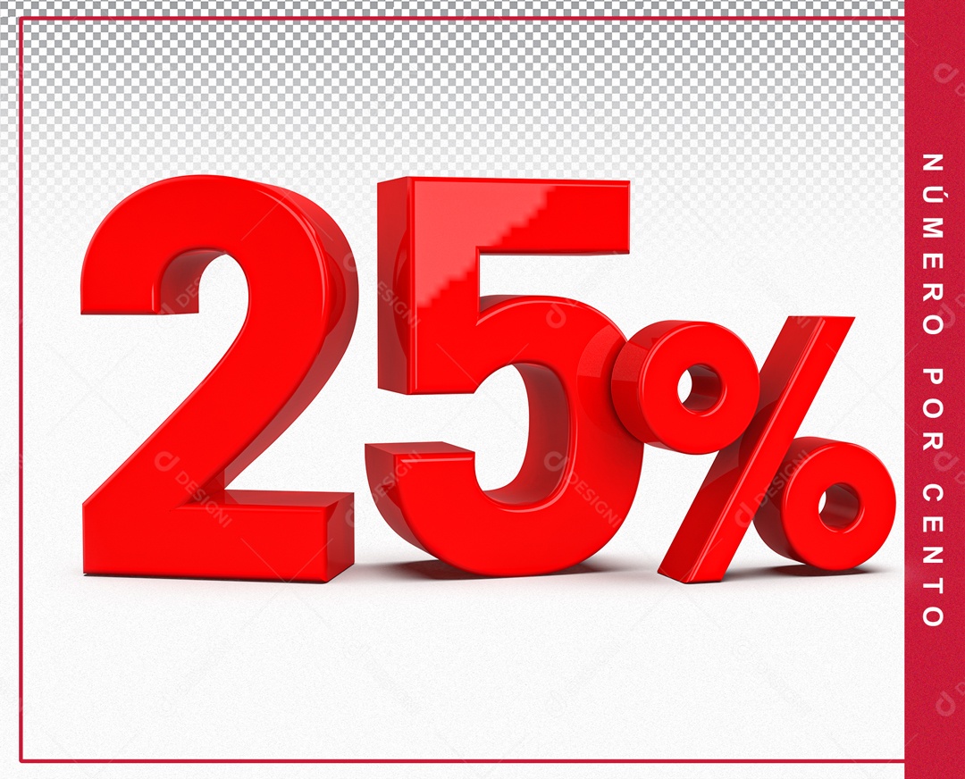 Número 3D Vermelho 25% Porcento Para Composição PSD