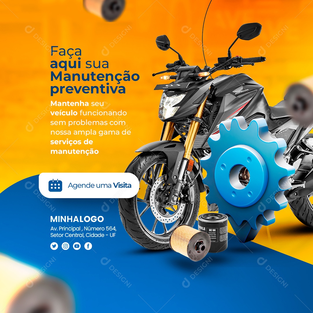 Faça Aqui Sua Manutanção Preventiva Oficina De Moto Social Media PSD Editável