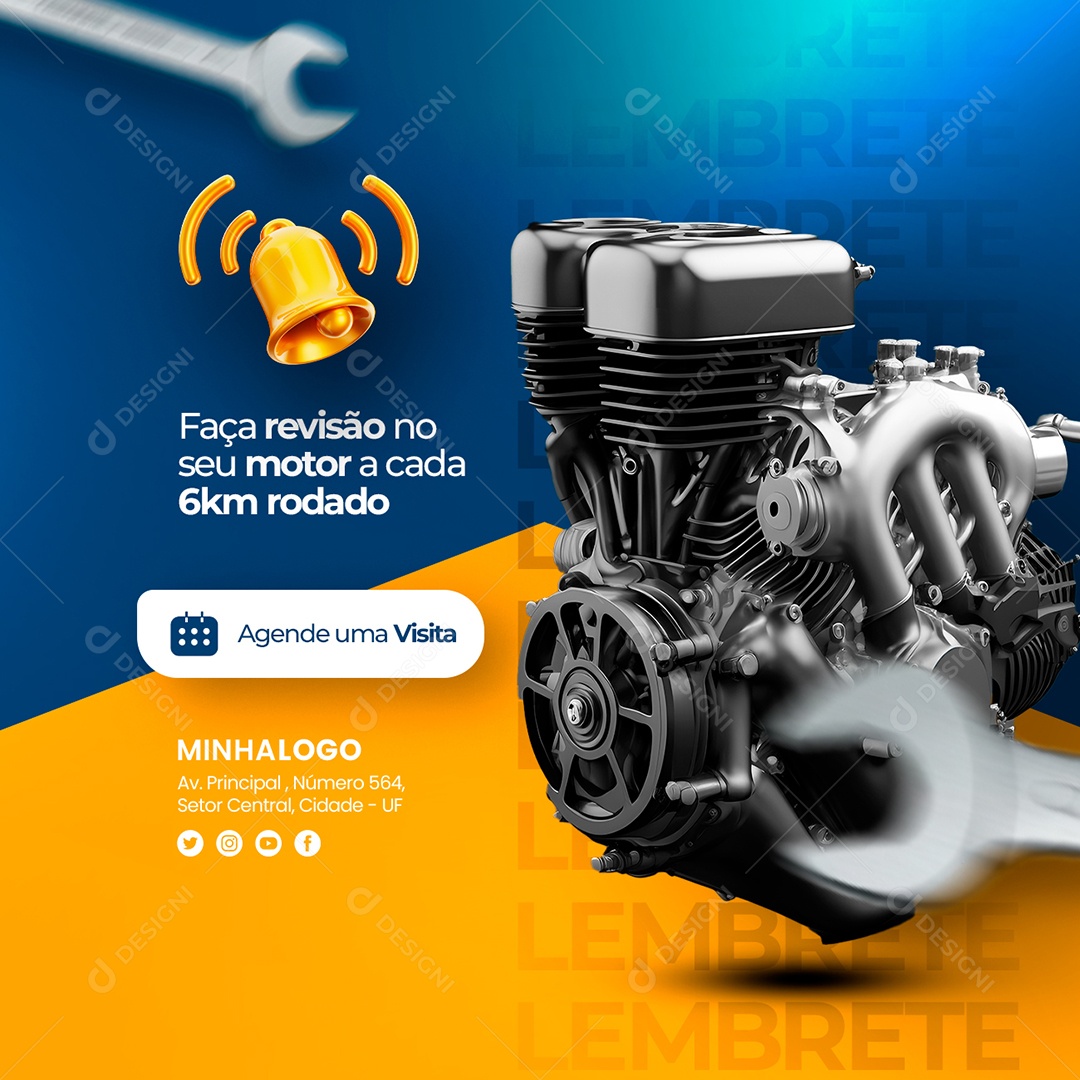 Faça Revisão No Seu Motor A Cada 6km Rodado Oficina De Moto Social Media PSD Editável