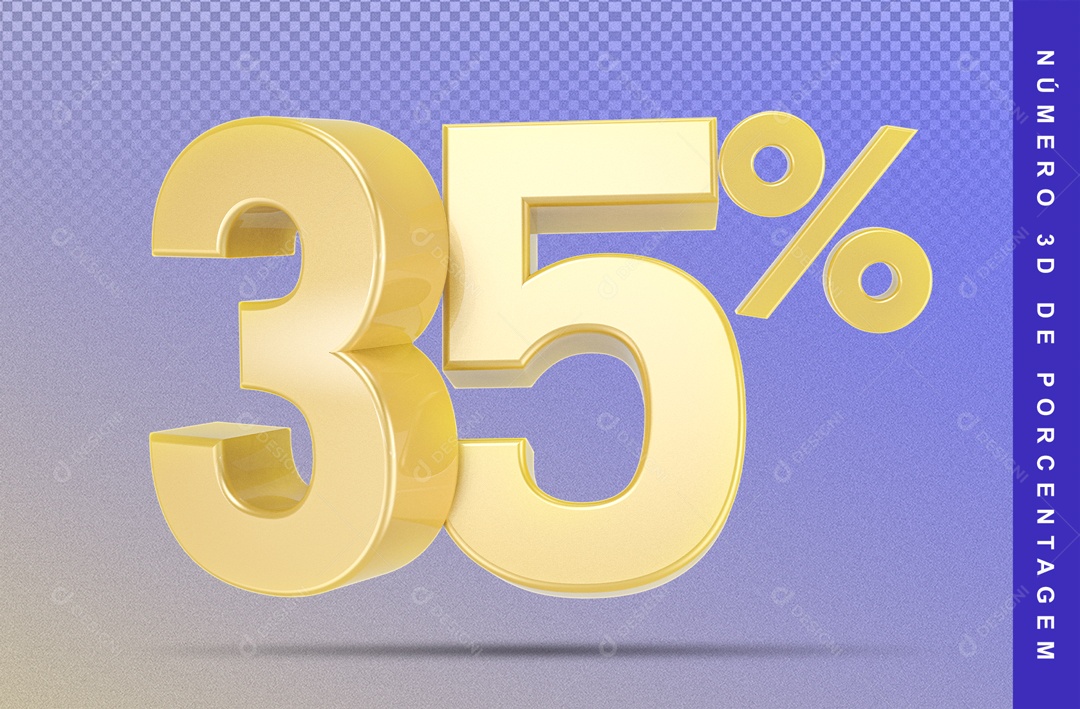 Golden 3D Number 35% Percent Blue Background for PSD Composition