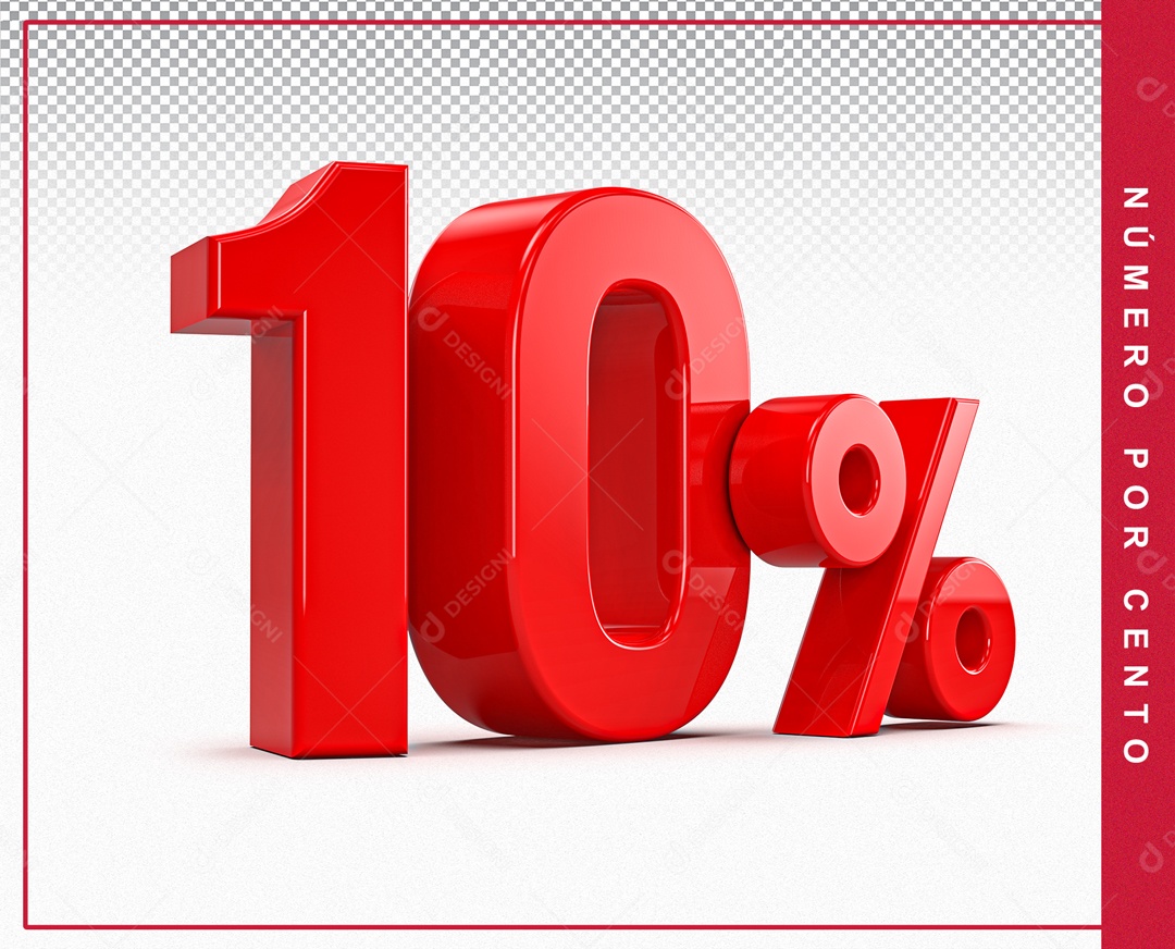 Número 3D Vermelho 10% Porcento Para Composição PSD