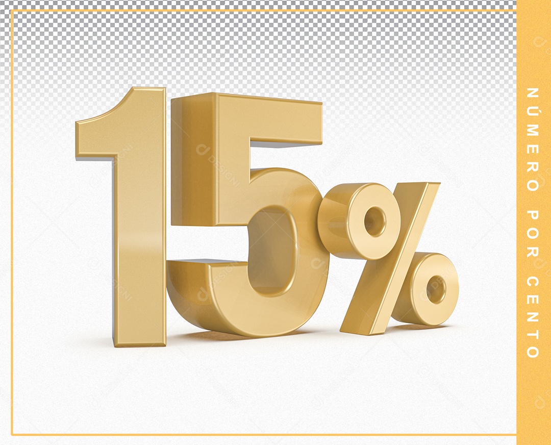 15% Percent Golden 3D Number For PSD Composition