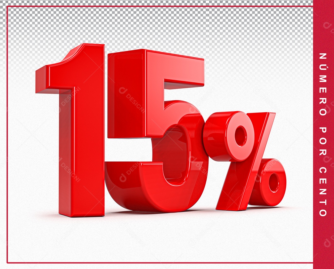 Número 3D Vermelho 15% Porcento Para Composição PSD