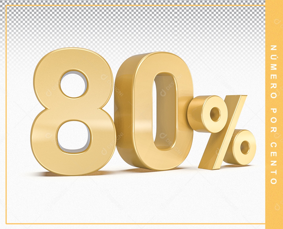 Número 3D Dourado 80% Porcento Para Composição PSD