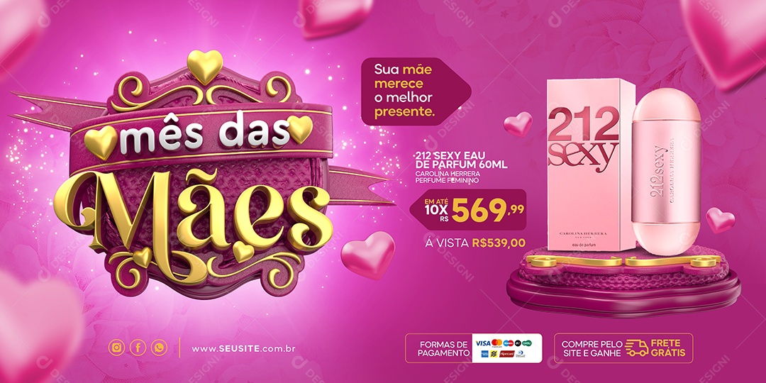 Banner Dia Das Mães Sua Mãe Merece o Melhor Presente Social Media PSD Editável