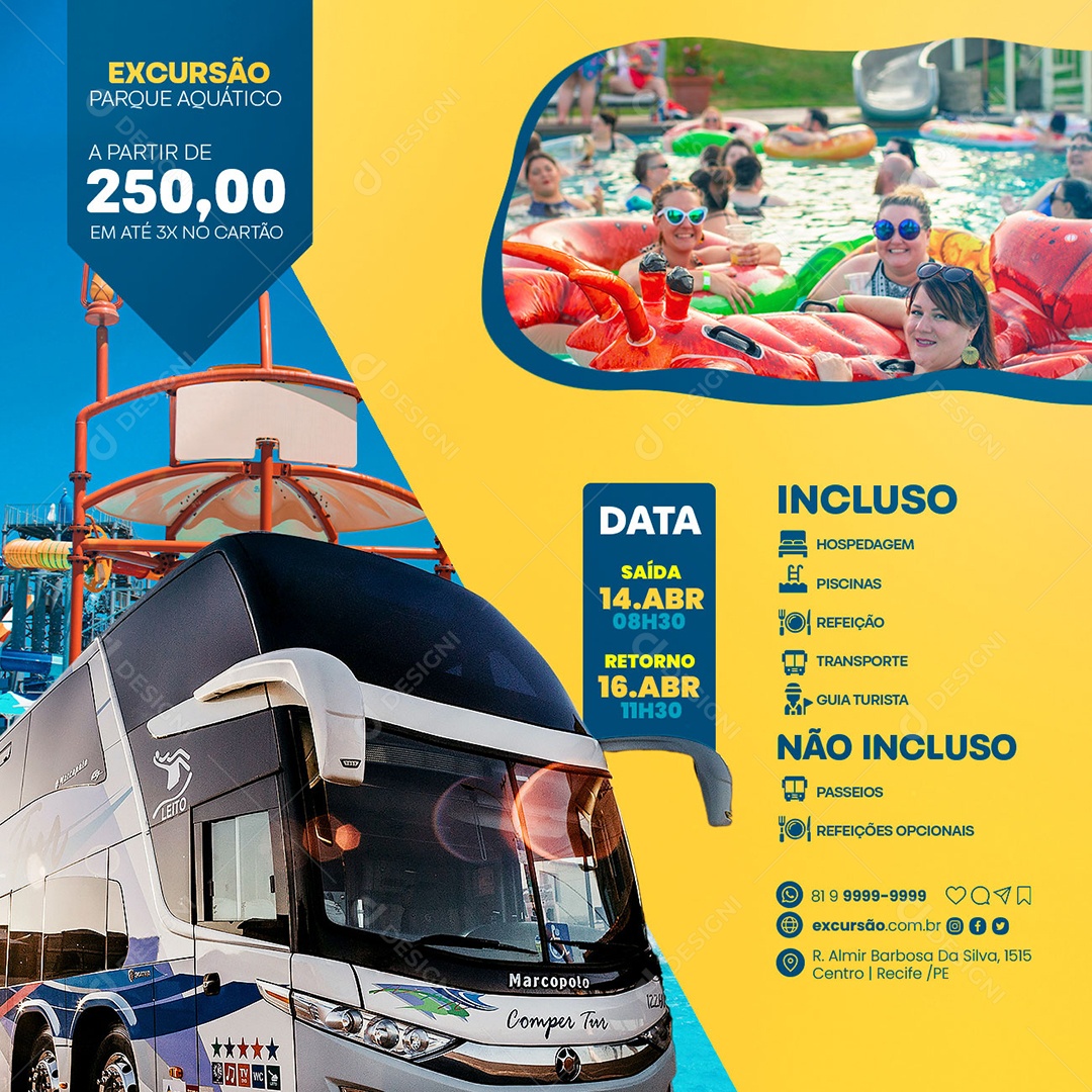 Excursão Parque Aquático A Partir De 250,00 Em Até 3x No Cartão Social Media PSD Editável