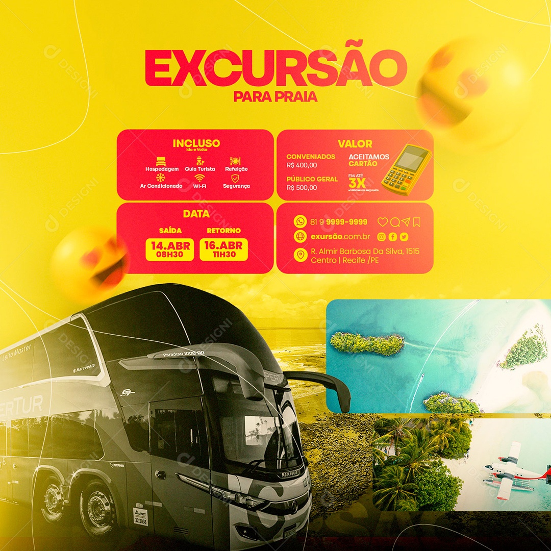 Excursão Para Praia Data Social Media PSD Editável
