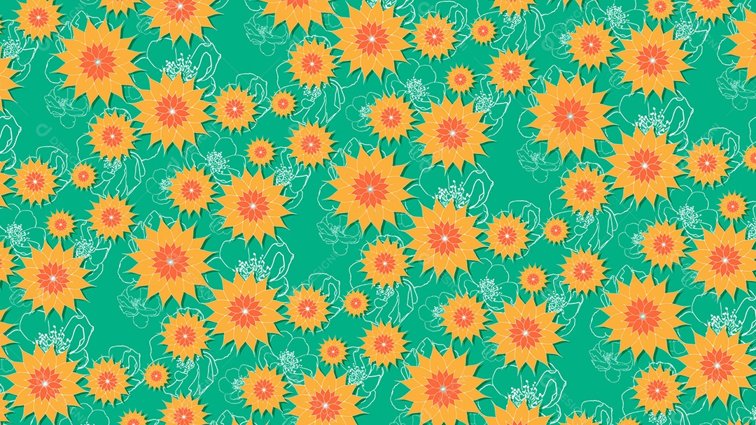 Pattern Padrões Geométricos Objetos Flores Do Dia Das Mães Em Fundo Verde Vetor AI + PAT