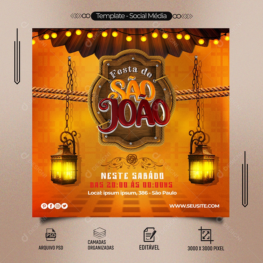 Festa de São João Social Media PSD Editável