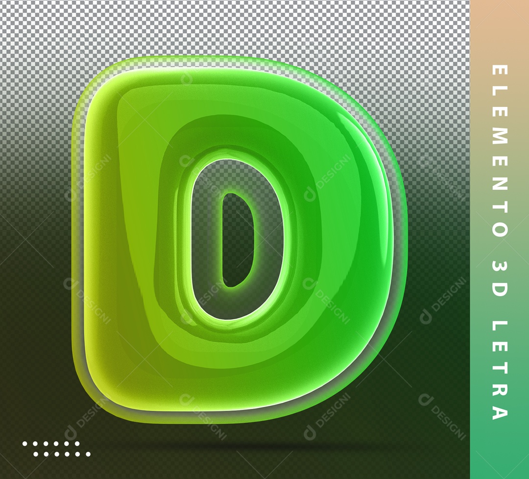 Alfabeto De Letra D Balão Verde Elemento 3D PSD