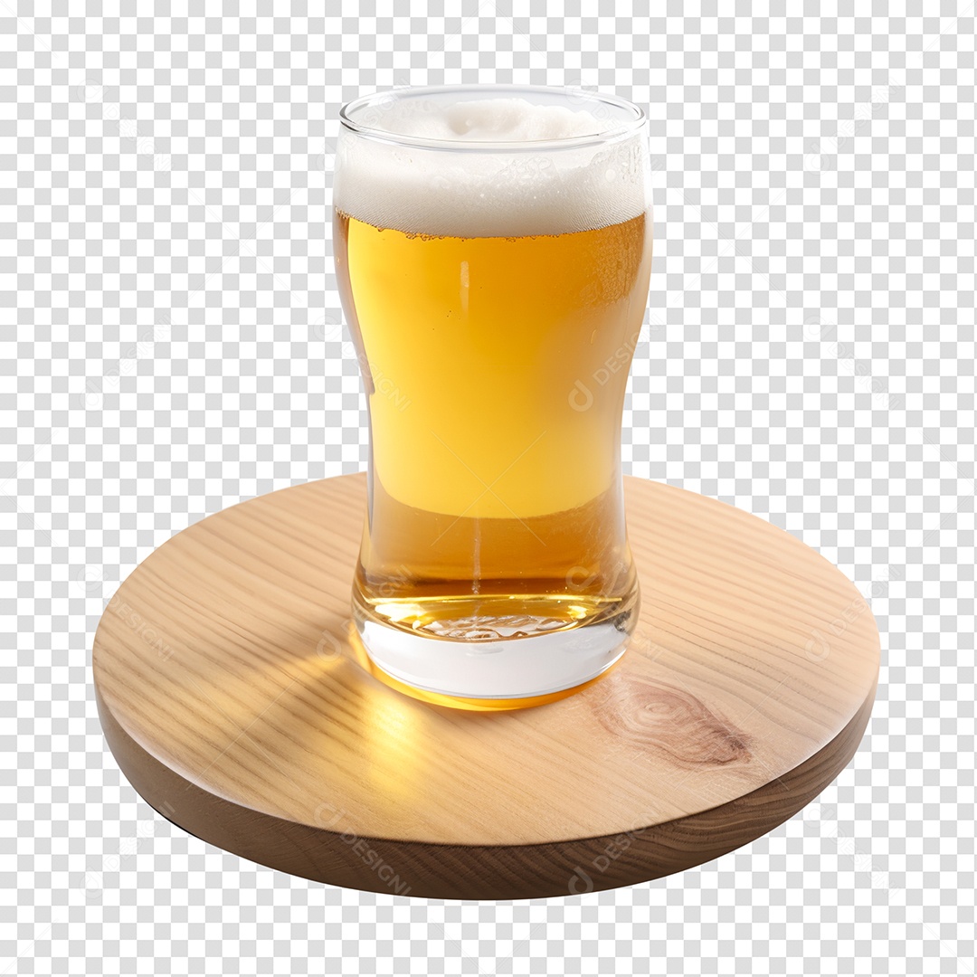 Copo de Cerveja Sobre Tábua de Madeira PNG Transparente