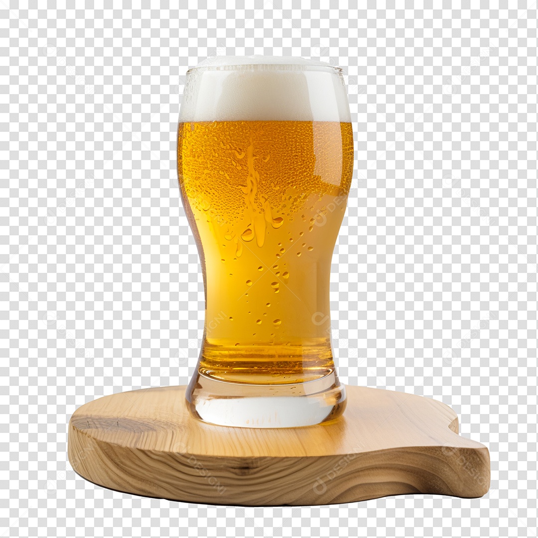 Copo de Cerveja Sobre Tábua de Madeira PNG Transparente