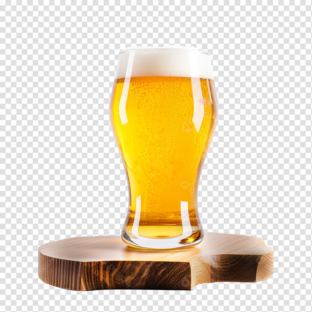 Copo de Cerveja Sobre Tábua de Madeira PNG Transparente