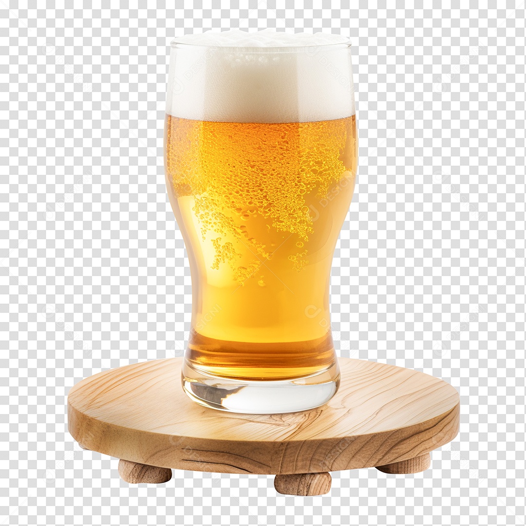 Copo de Cerveja Sobre Tábua de Madeira PNG Transparente