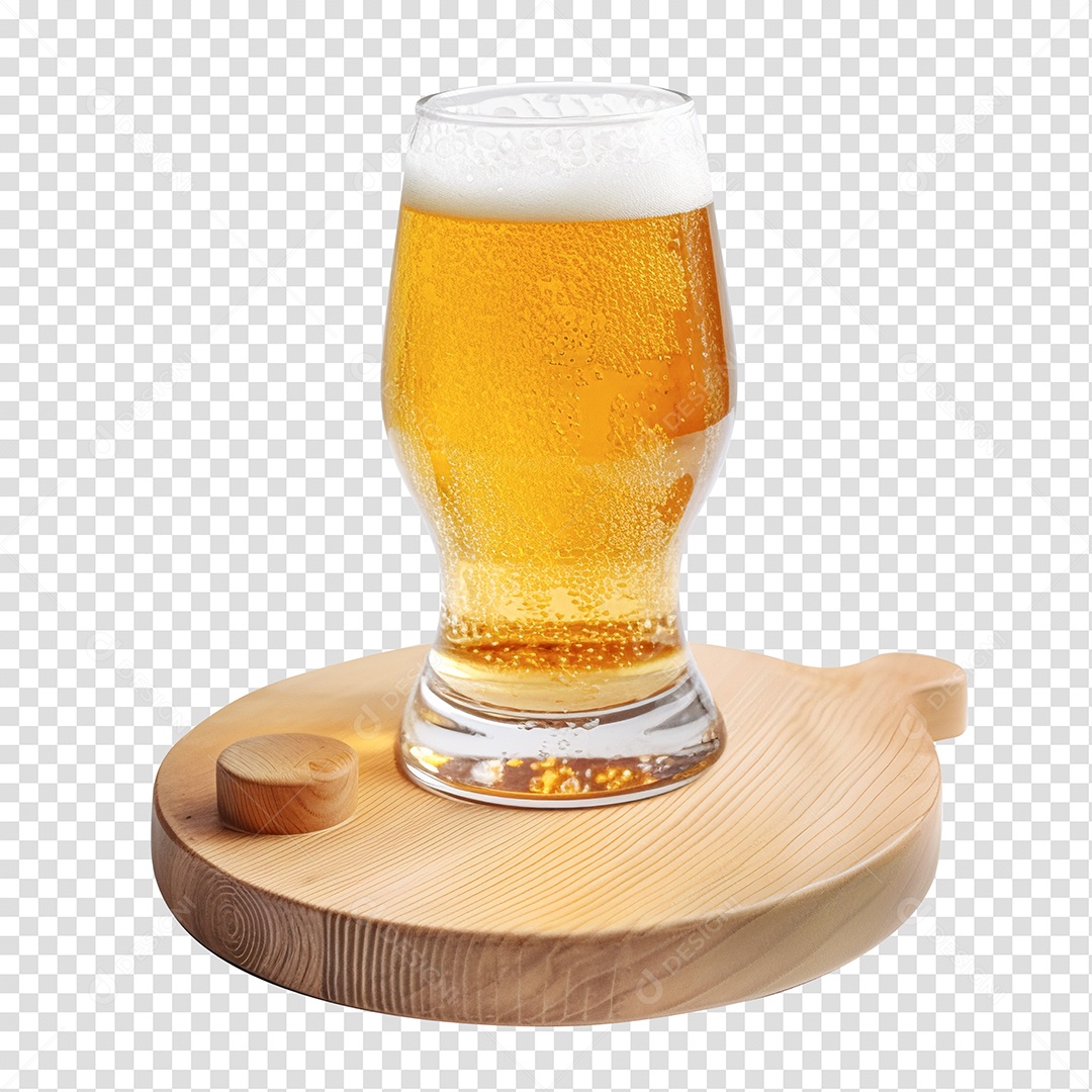 Copo de Cerveja Sobre Tábua de Madeira PNG Transparente