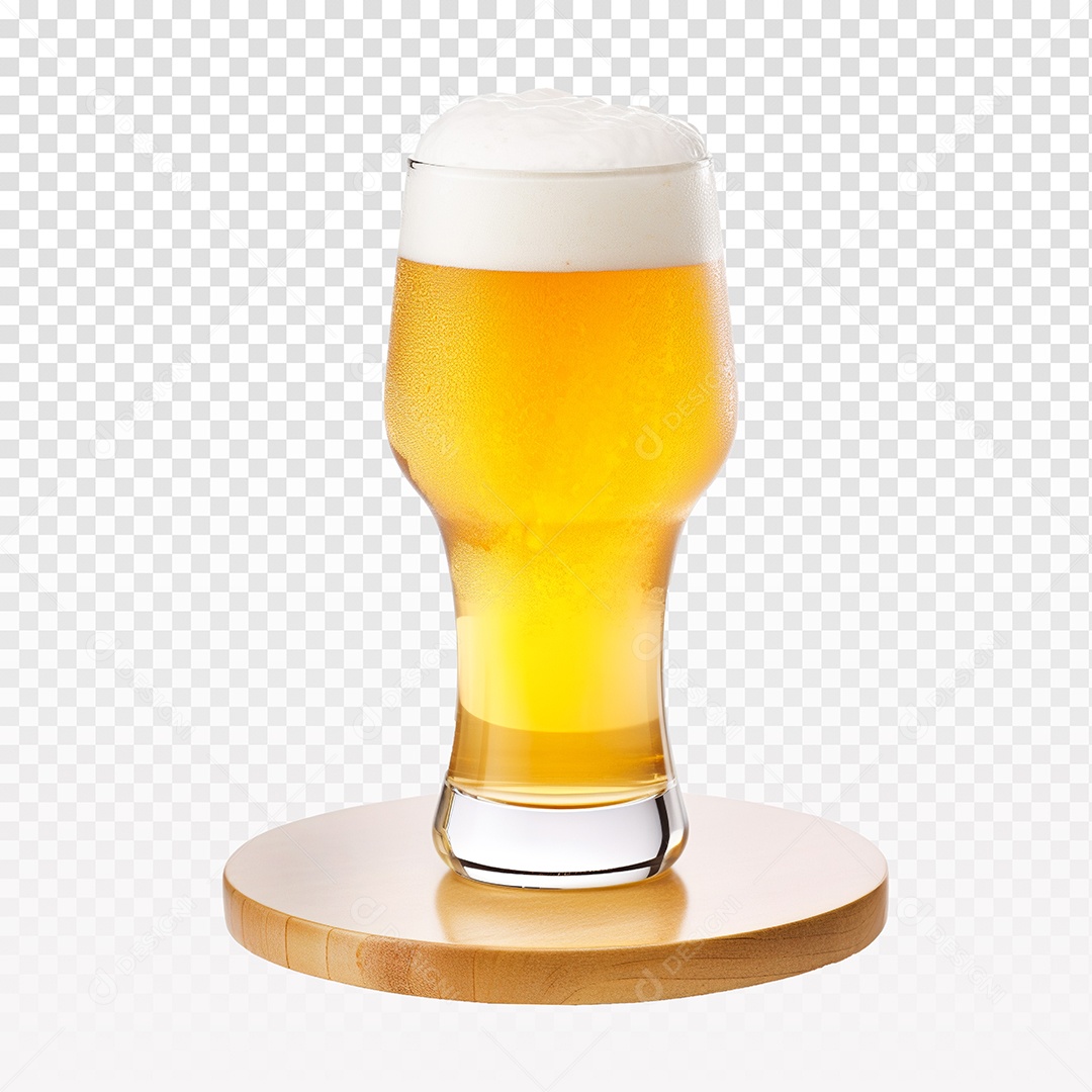 Copo de Cerveja Sobre Tábua de Madeira PNG Transparente