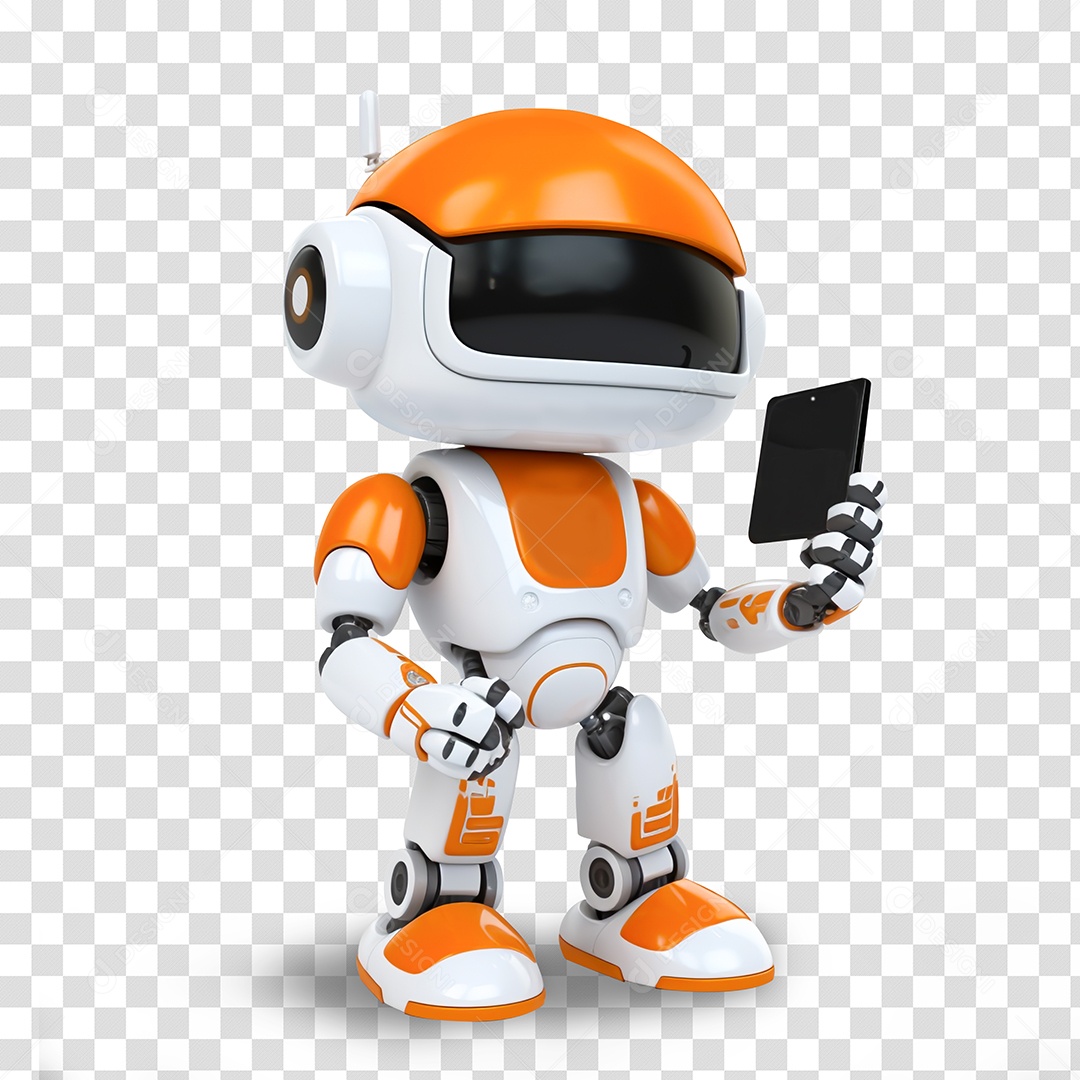 Robô Branco e Laranja PNG Transparente