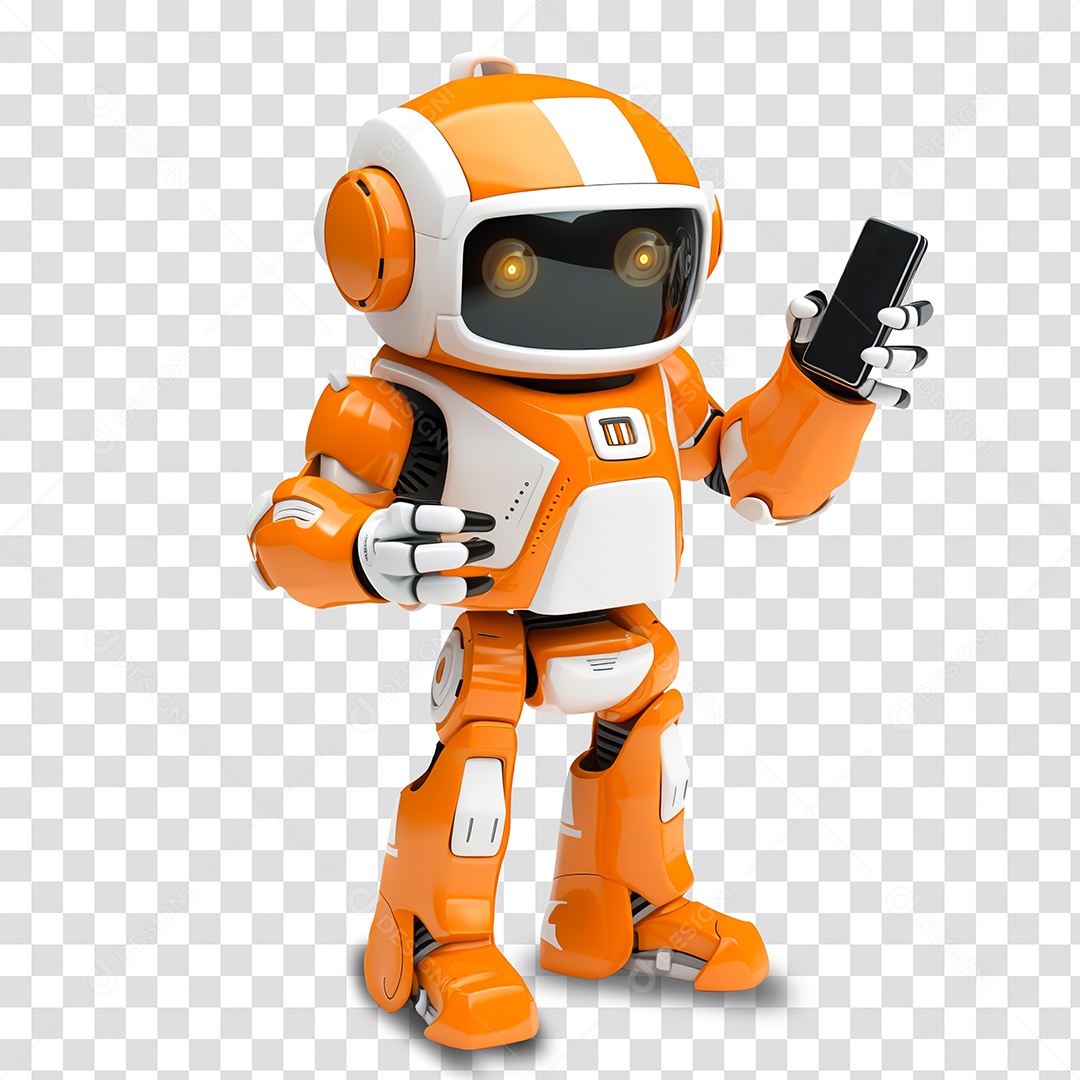 Robô Branco e Laranja PNG Transparente