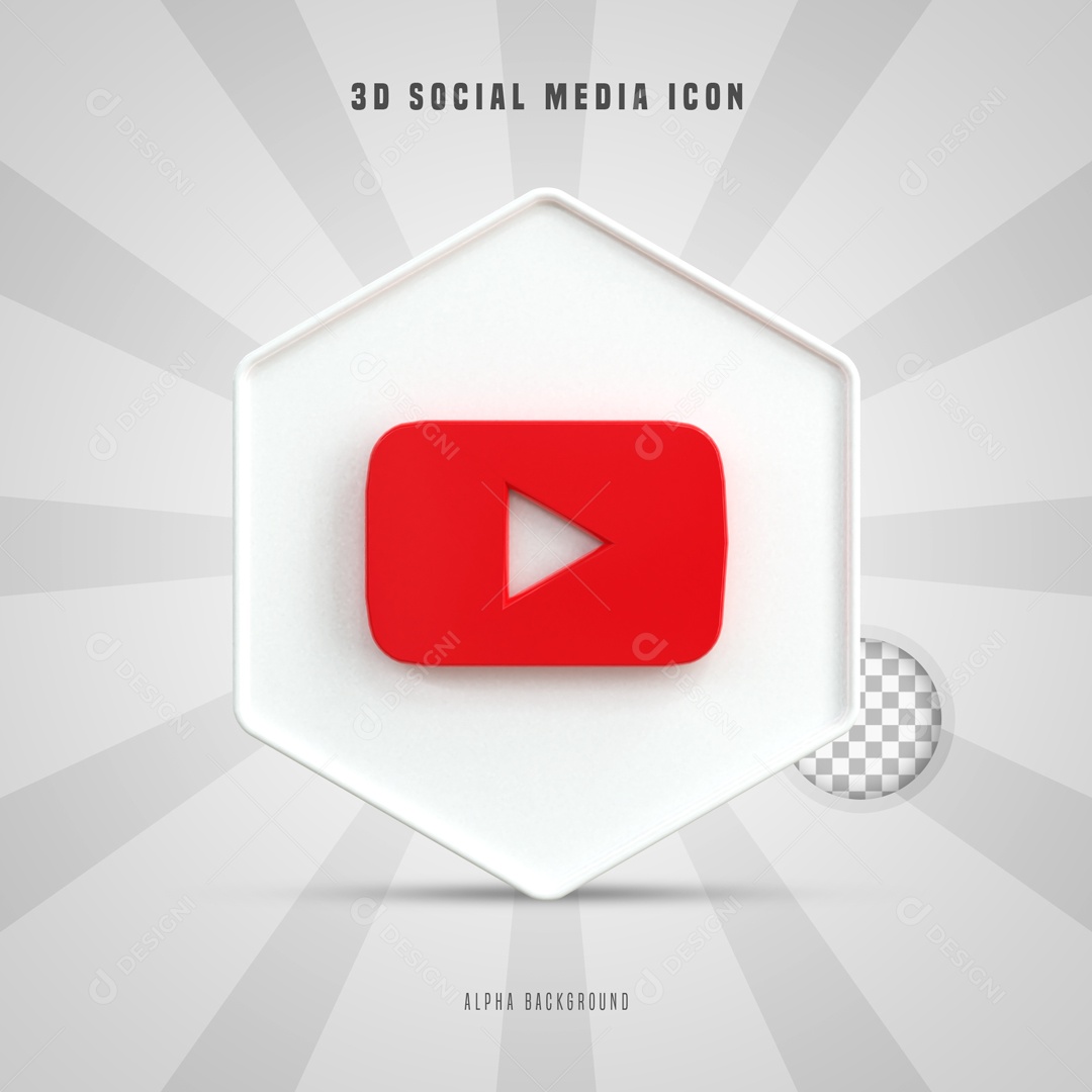 Icone 3D Branco Social Media YouTube Para Composição PSD