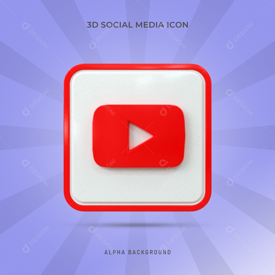 Icone 3D Quadrado Branco Social Media YouTube Para Composição PSD