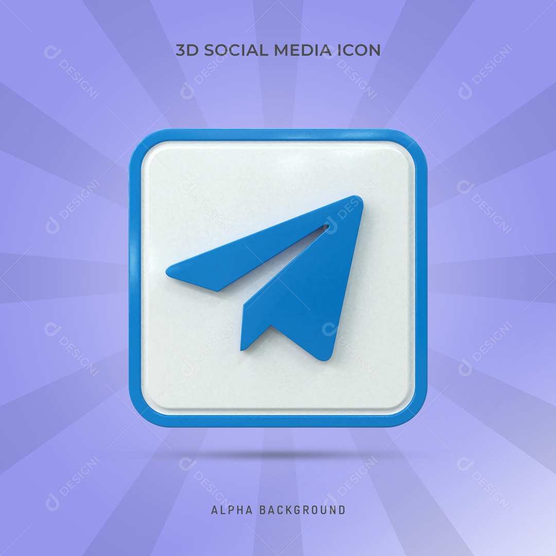 Ícone 3D Quadrado Branco Social Media Telegram Para Composição PSD