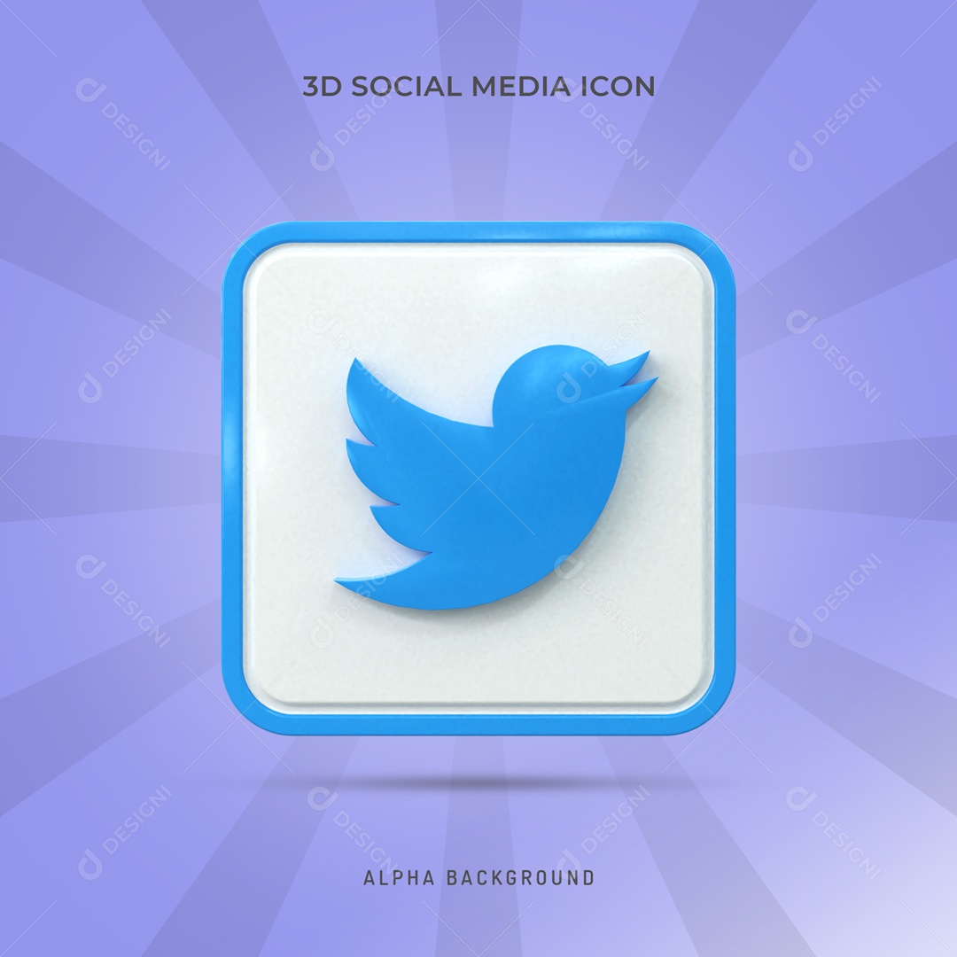 Ícone 3D Quadrado Branco Social Media Twitter Para Composição PSD