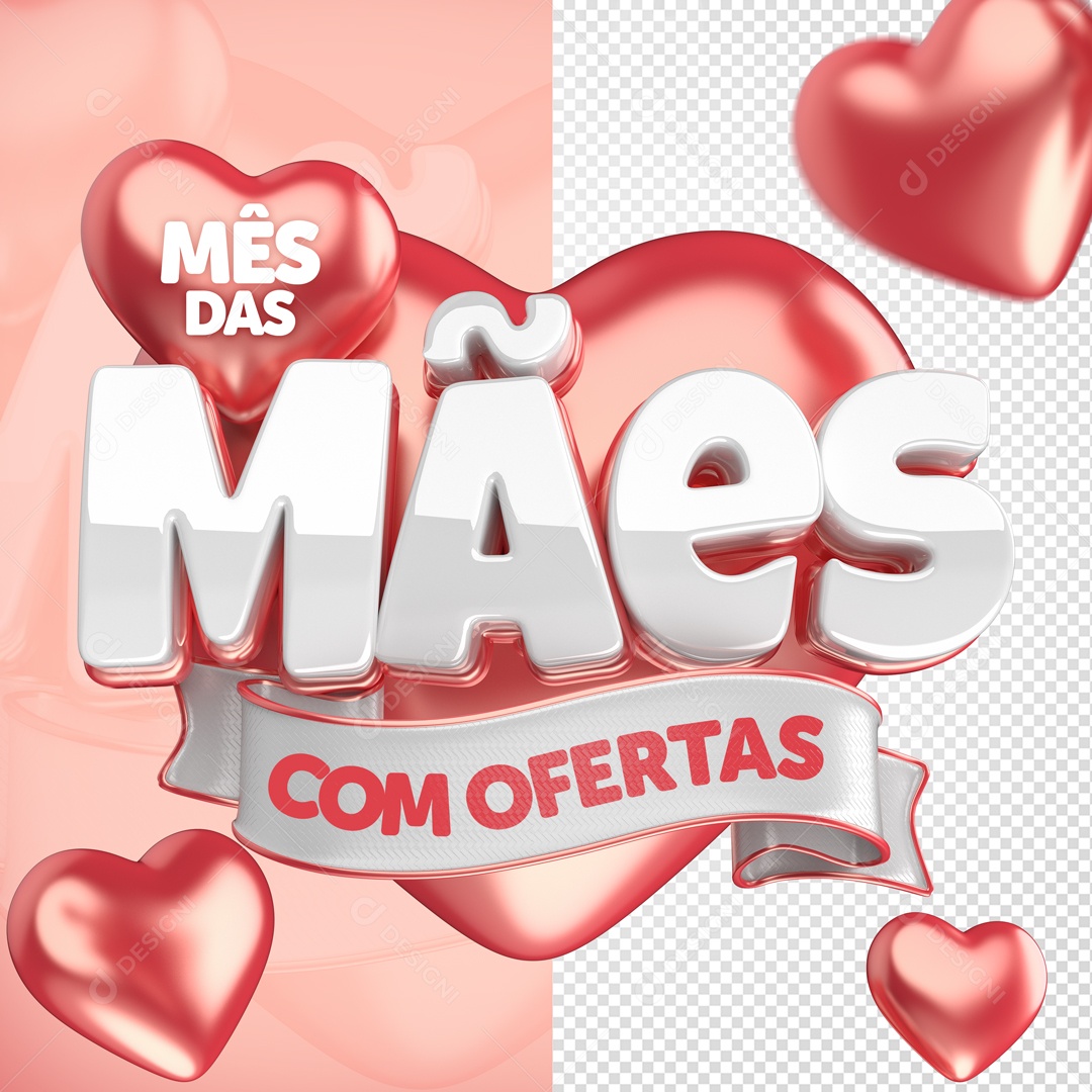 Mês Das Mães Com Ofertas Selo 3D Vermelho Para Composição PSD