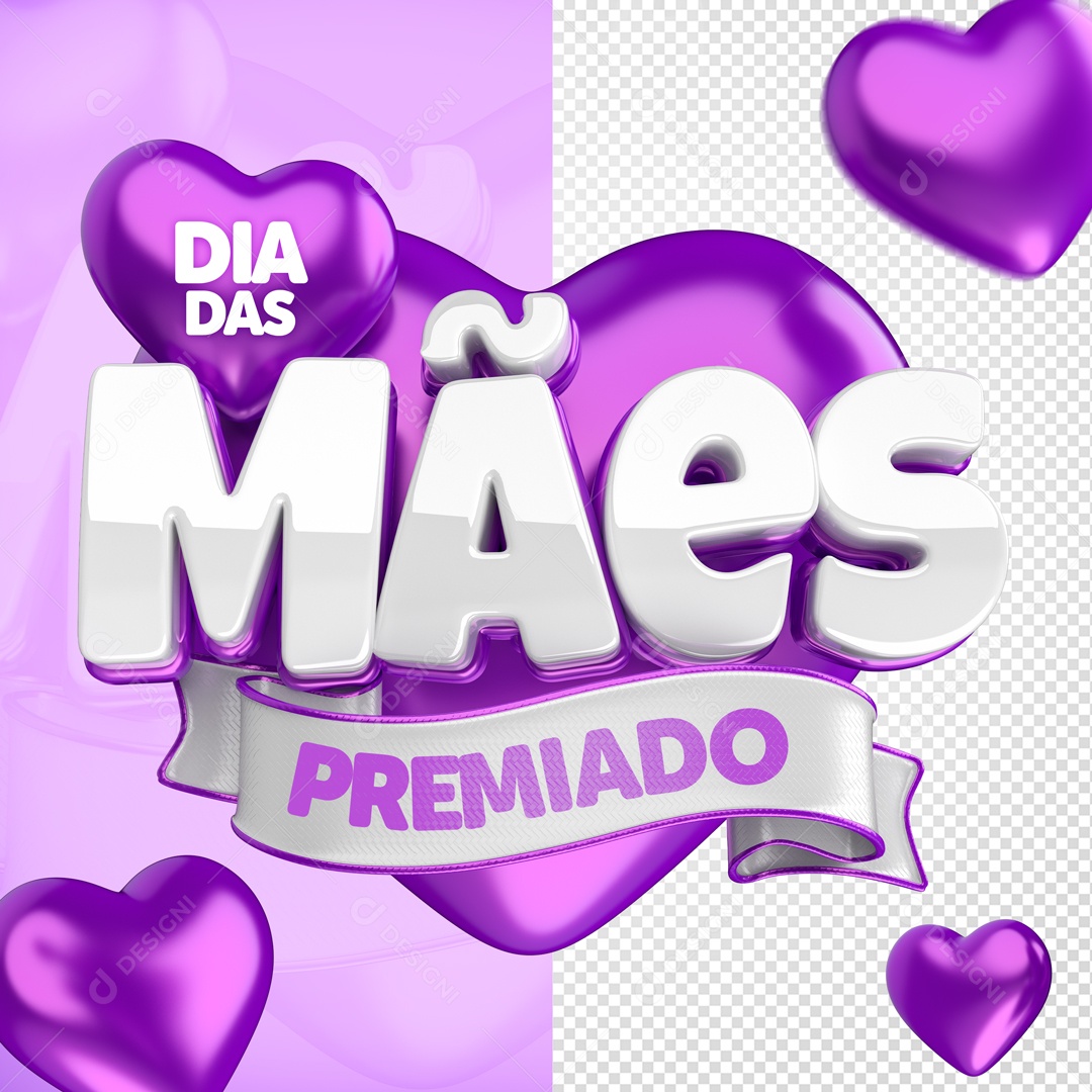 Dia Das Mães Premiado Selo 3D Roxo Para Composição PSD