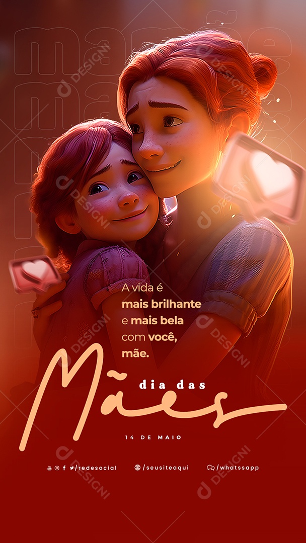 Story A Vida É Mais Brilhante E Mais Bela Com Você Dia Das Mães Social Media PSD Editável