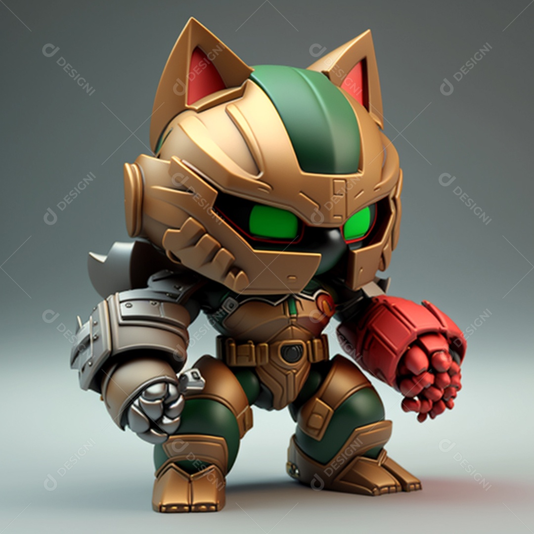 Gatinho Com Armadura de Robô Efeito Realista