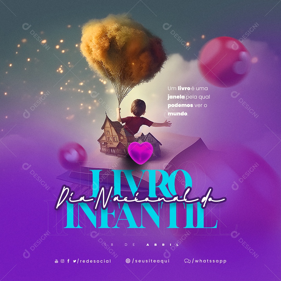 Um Livro É Uma Janela Pela Qual Podemos Ver O Mundo Dia Nacional Do Livro Infantil Social Media PSD Editável